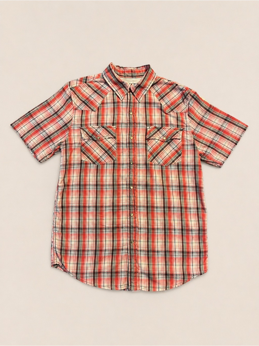 Levi’s Western Pearl Snap Plaid Shirt Youth Medium Red Gray Cowboy Core